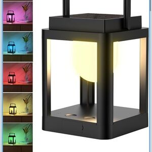 Solar LED Lantern Table Lamp in Black